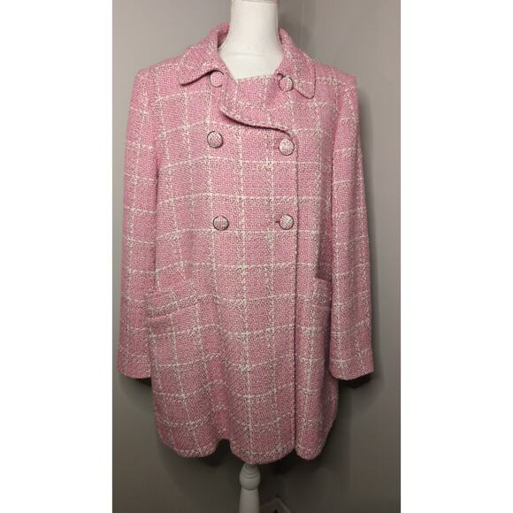 Zara pink tweed textured barbiecore preppy plaid coat XL - Picture 1 of 6